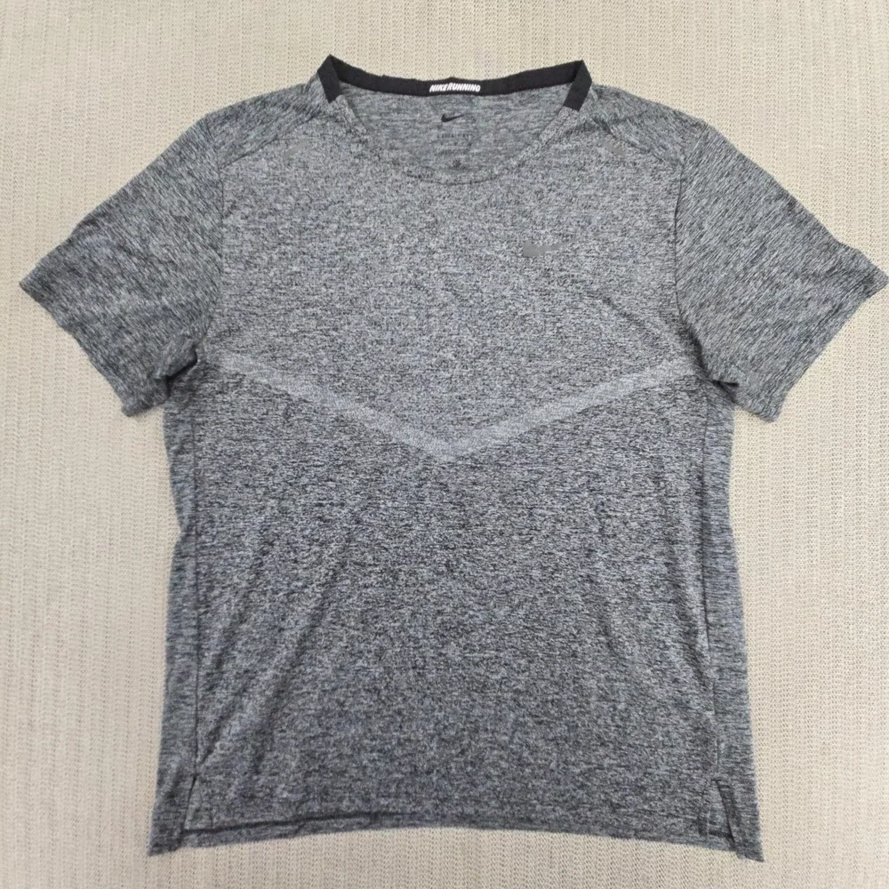 Nike Rise 365 Running Shirt Top Mens Medium Gray Large Dri-FIT Short Sleeve